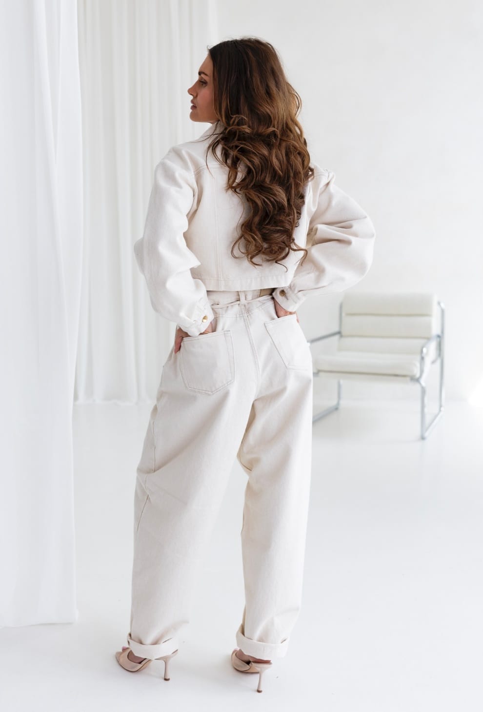Spodnie JEANS- kremowe - obrazek 3