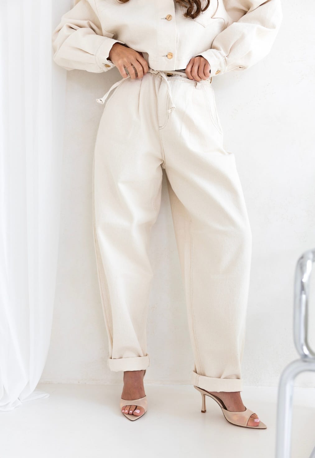 Spodnie JEANS- kremowe - obrazek 2