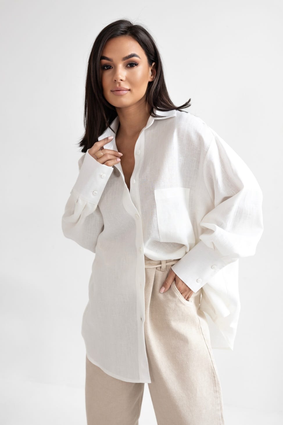 Koszula lniana oversize damska – biała